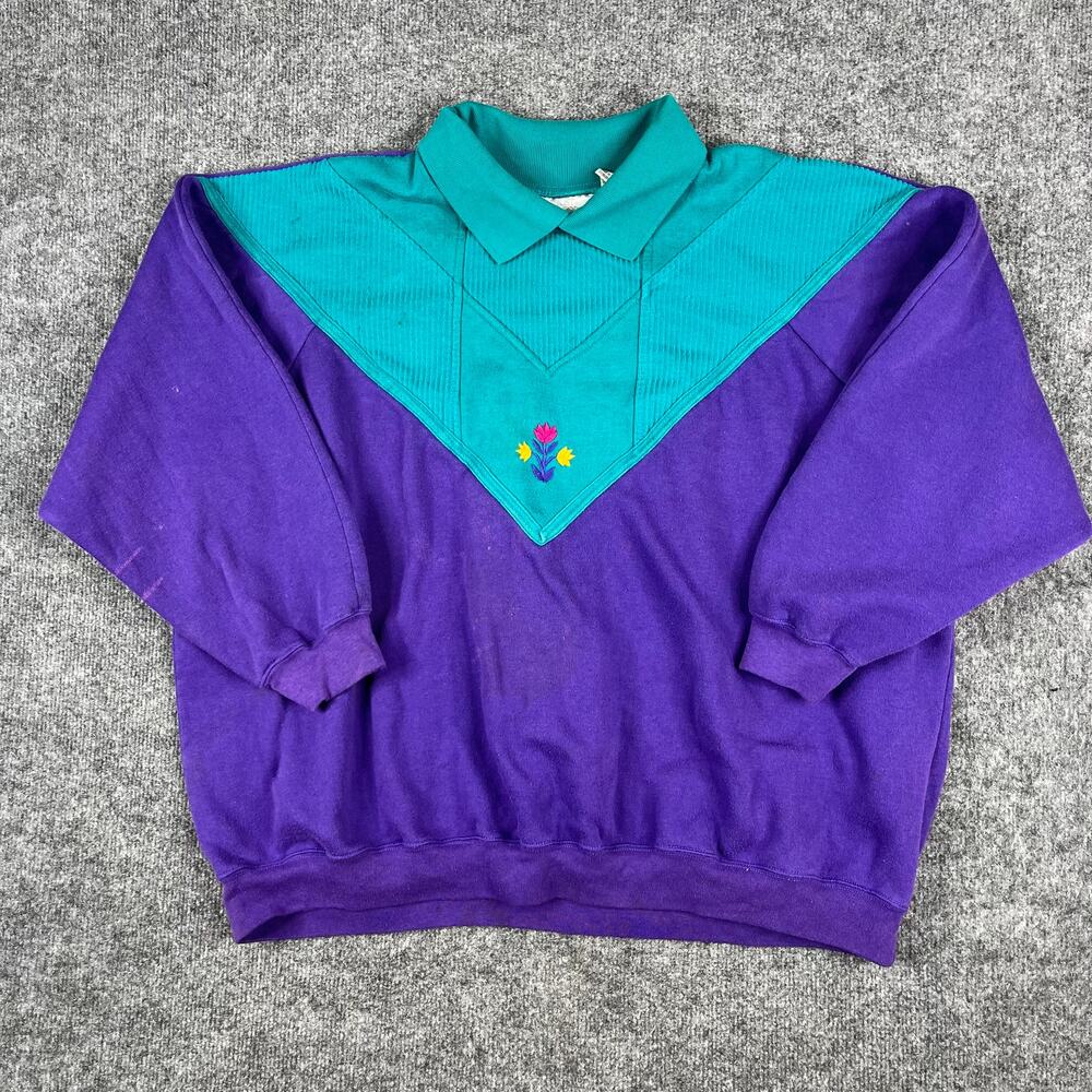 Just For Women Sweatshirt Womens Size 3X Purple Green‎ Colorblock Vintage